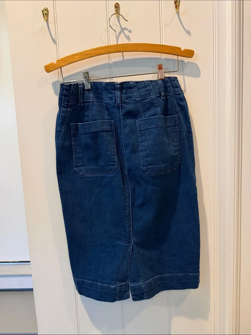 Maeve Navy Blue Denim Midi Skirt/Anthropology